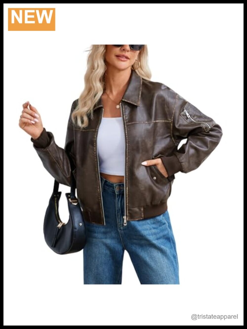 Women's Oversized Faux Leather Bomber Jacket Zip Front Coat